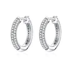 Aretes Plata S925 Huggies Aro Con Zirconias Chapado Platino