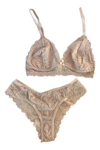 Lingerie Completa Nude Renda Conjunto Calcinha Luxo Básico MercadoLivre