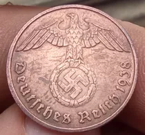 Moneda Alemania Segunda Guerra Mundial. 2 Pfening 1938 D.