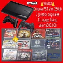 Consola Ps3 Slim 256gb + 2 Joystick Y 11 Juegos Físicos