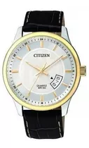 Reloj Citizen Bi105412a Hombre Cuero Sumergible 50mts Fecha Color De La Malla Negro Color Del Bisel Dorado Color Del Fondo Plateado