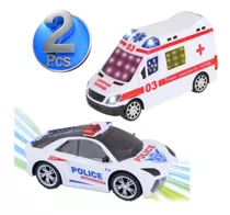 Kit 2 Carrinho Polícia + Ambulância Bate Volta Luz 3d E So Personagem Kit Policia E Ambulancia