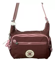 Bolsa Kipling Transversal Gabbie S Acambamento Dos Ferragens Níquel Cor Mahogany Bl Correia De Ombro Branco E Rosa Desenho Do Tecido Liso