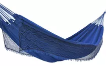 Rede De Dormir Descanso Balanco Casal Resistente Jeans Cor Azul