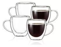 Pack 4 Tazas Doble Vidrio Con Asa Para Té Café Excelente 