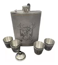 Set Petaca Militar 9oz +4 Vasos Para Whisky Set Coctelera