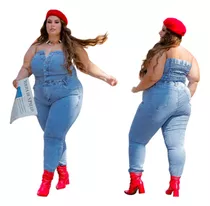 Macacão Longo Jadineira Feminino Jeans  Plus Size Grande