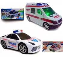 Kit Ambulância + Polícia Som Luz Bate E Volta Brinquedo 