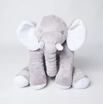 Almofada Elefante Travesseiro Pelúcia Bebê Dormir Cinza 60cm Cor Cinza Com Branco