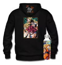 Poleron Con Cierre + Botella, Goku Transformaciones, Dragon Ball, Dios, Saiyajin, Xxxl