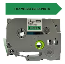 Fita Brother Tze Tz Rotuladora Laminada Cores 12mm Adesivo Cor Fita Verde/letra Preta