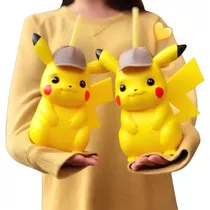 Copo Pikachu Detetive Original 650ml Pokémon C/ Canudo Luxo