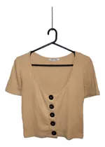 Top Saquito Zara Beige De Morley Manga Corta Con Botones 