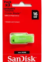 Pack X3 U. Pendrive 16 Gb Usb 2.0 Verde Pen Sandisk Llavero