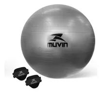 Bola Pilates 55 Cm Muvin - Até 300 Kg - Com Bomba + Luva Eva Cor Cinza