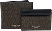 Michael Kors Mens Set Two Piece Leather Billfold Wallet Wit