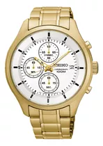 Reloj Seiko Cronografo Dorado Esfera Blanca Cuarzo Sks544