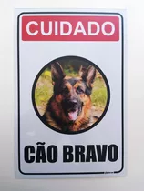 2 Placas Advertência Aviso Cuidado Cão Bravo Pastor 30x20cm
