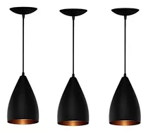 Kit Luminárias 3  Ilumania Pendentes De Teto Vegas Decoração Moderna Cor Preto/cobre Voltagem 110v/220v