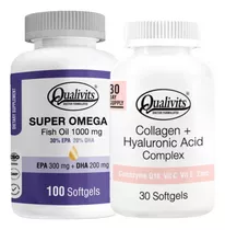 Colágeno Ácido Hialurónico + Super Omega 3 100cap Qualivits Sabor Natural