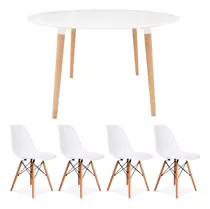 Juego Comedor Mesa Redonda Nórdica Madera + 4 Sillas Eames