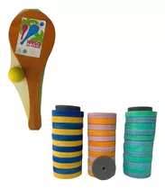 Paleta De Madera C/pelota De Goma Infantil + Tejo Infantil