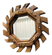 Espejo Madera Rustico Artesanal Octagonal Sol / Envio Full