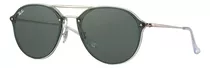 Anteojos De Sol Ray-ban Blaze Double Bridge Standard Con Marco De Injected Color Gloss Transparent, Lente Green De Plástico Clásica, Varilla Silver De Metal - Rb4292n