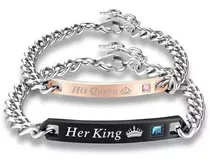 2 Pulseras Her King His Queen, Parejas Rey Reina 