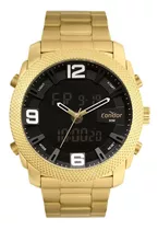 Relógio Condor Masculino Digital Dourado - Cobj3815ac/4d Cor Do Bisel Preto Cor Do Fundo Preto