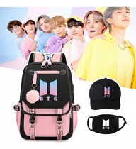 Mochila Escolar K-pop Bts Para Estudiantes, Máscara Y Gorro