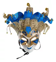 Mascara Venezia Bufon Con Cascabeles Veneciano Carnaval Color Azul