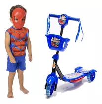 Kit Patinete Carrinho Azul + Roupa Do Homem Aranha Herói