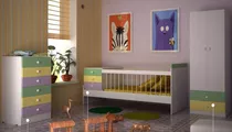 Dormitorio Infantil: Cuna Funcional + Chifonier + Placard.