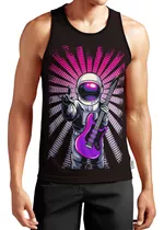 Regata Masculina Camiseta Astronauta Guitarra Rock Neon