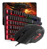 Kit Teclado Semi-mecânico + Mouse Gamer 3200 Dpi + Mouse Pad Cor Do Teclado Preto