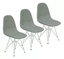 Kit 3 Cadeiras Charles Eames Botonê Eiffel Base Metal