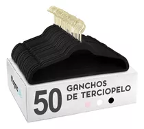 50 Ganchos Para Ropa Terciopelo Antideslizante Premium Color Negro