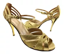 Zapato De Baile Tango Salsa Fiesta Baile Cuero Dorado 8,5 Cm