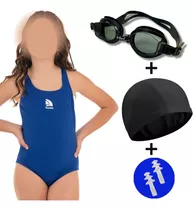 Combo Malla Traje De Baño Natacion Nena + Gorro + Antiparras