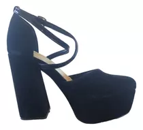 Zapato Negro  De Fiesta Taco Ancho Palo