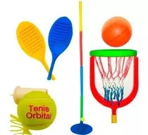 Juego Tenis Orbital + Accesorios De Basquet Niños Jardin 