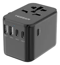 Adaptador De Viagem Tudo-em-um, Tomada Universal, 3 Usb C+2