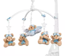Móbile Berço Bebê Musical E Giratório Urso Aviador Azul Bebê