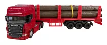 Camion Scania Welly Con Troncos Rojo Escala 1:64