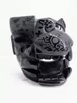 Mascara De Obsidiana 12cm Jaguar Máscara Pulida Grabada Maya