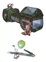 Toca Infantil Camuflada 3em1 Tunel + Kit Soldadinho