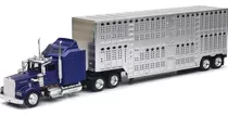 Tráiler Kenworth W900 Jaula Ganadera Azul New Ray Esc 1:43