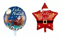 50 Balão Feliz Natal Metalizado 45cm Estrela Redondo Atacado Cor Azul/vermleho Redondo/estrela