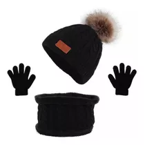 Touca Gorro Pompom Cachecol Frio Inverno Luva Brinde